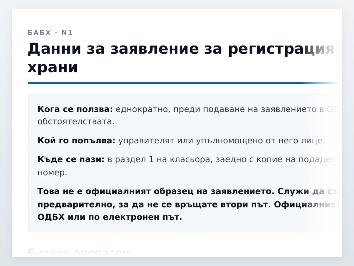 Данни за регистрация в БАБХ — началото на документа отблизо