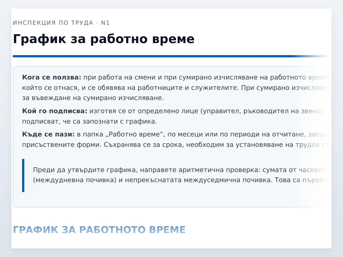 График на работното време — началото на документа отблизо