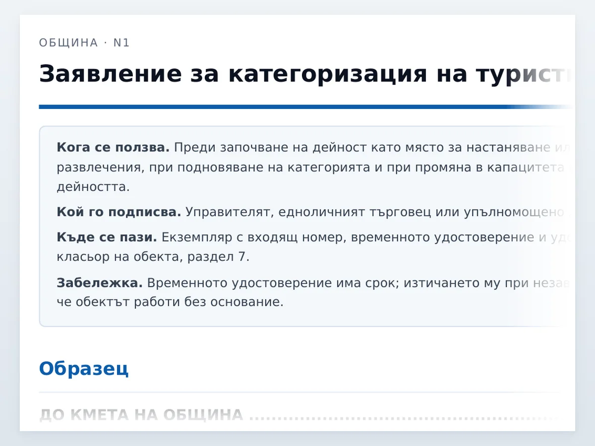 Заявление за категоризация — началото на документа отблизо