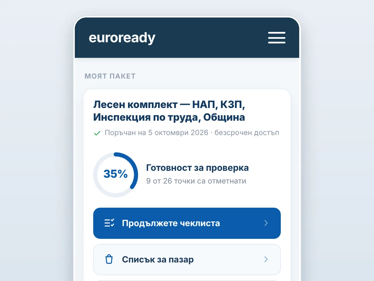 Профилът в euroready: пакетът, чеклистът, списъкът за пазар и документите