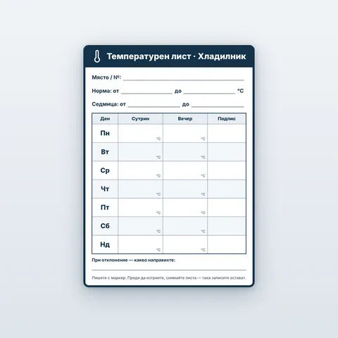 Температурен лист за хладилник — за писане с маркер